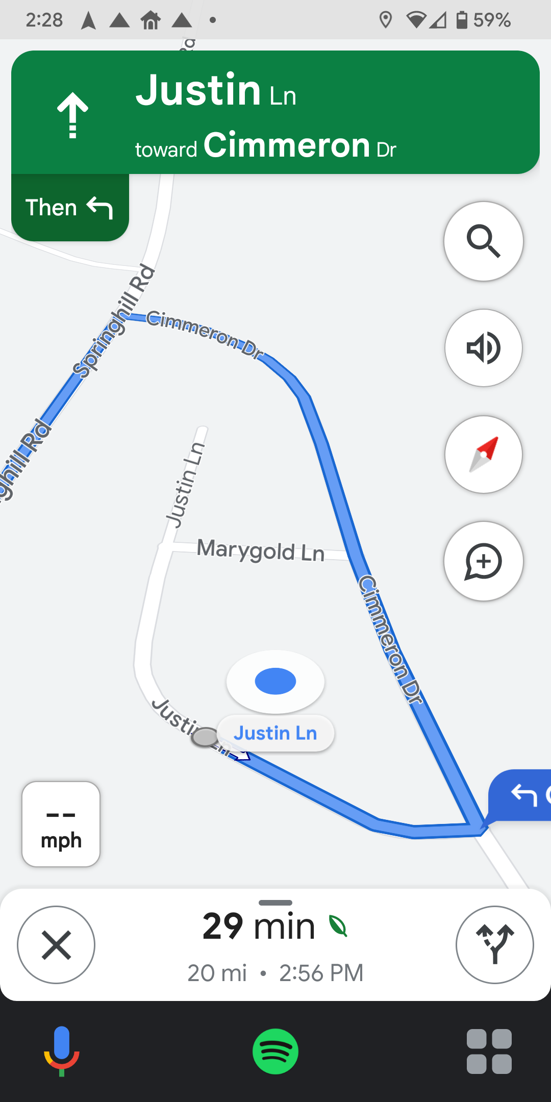 Screenshot of Google Maps in navigation mode