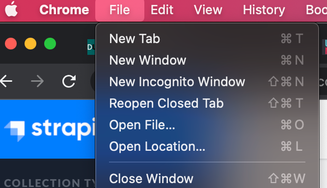 Screenshot of Chrome menu bar on an Apple computer
