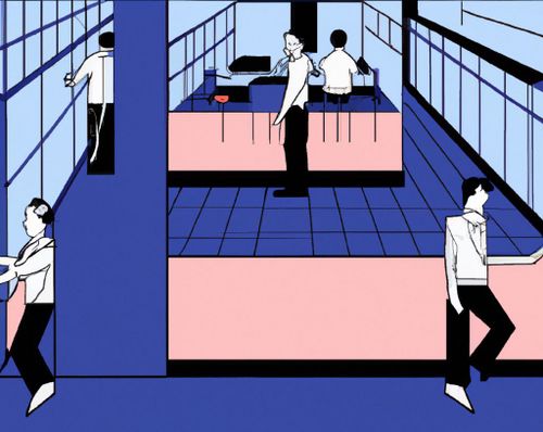 illustrated office workers standing and separated by walls